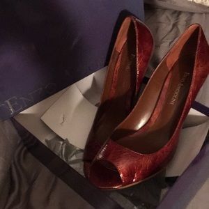 Brown patent heels